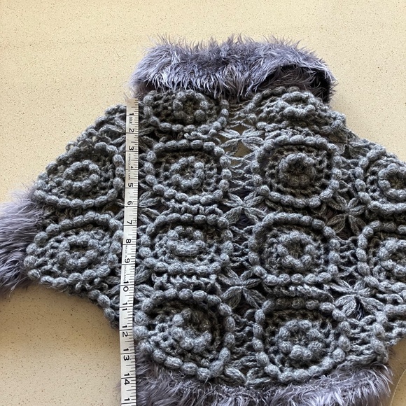 BOLERO CARDIGAN WOOL BLEND GREY KNIT FUZZY 3/4 SLEEVE SHAWL COLLAR SMALL - Picture 7 of 13